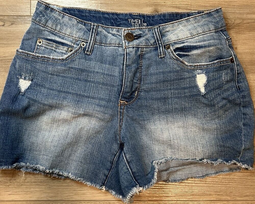 Time and Tru Y2K style Blue Denim Cut Off Shorts Women's 10 Mid Rise 5-Pocket 10